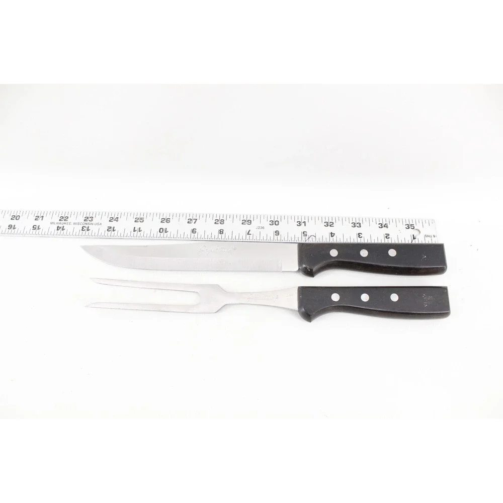 Vintage George Briard Kitchen Knife and Carving Fork Stainless Japan Wood Handle